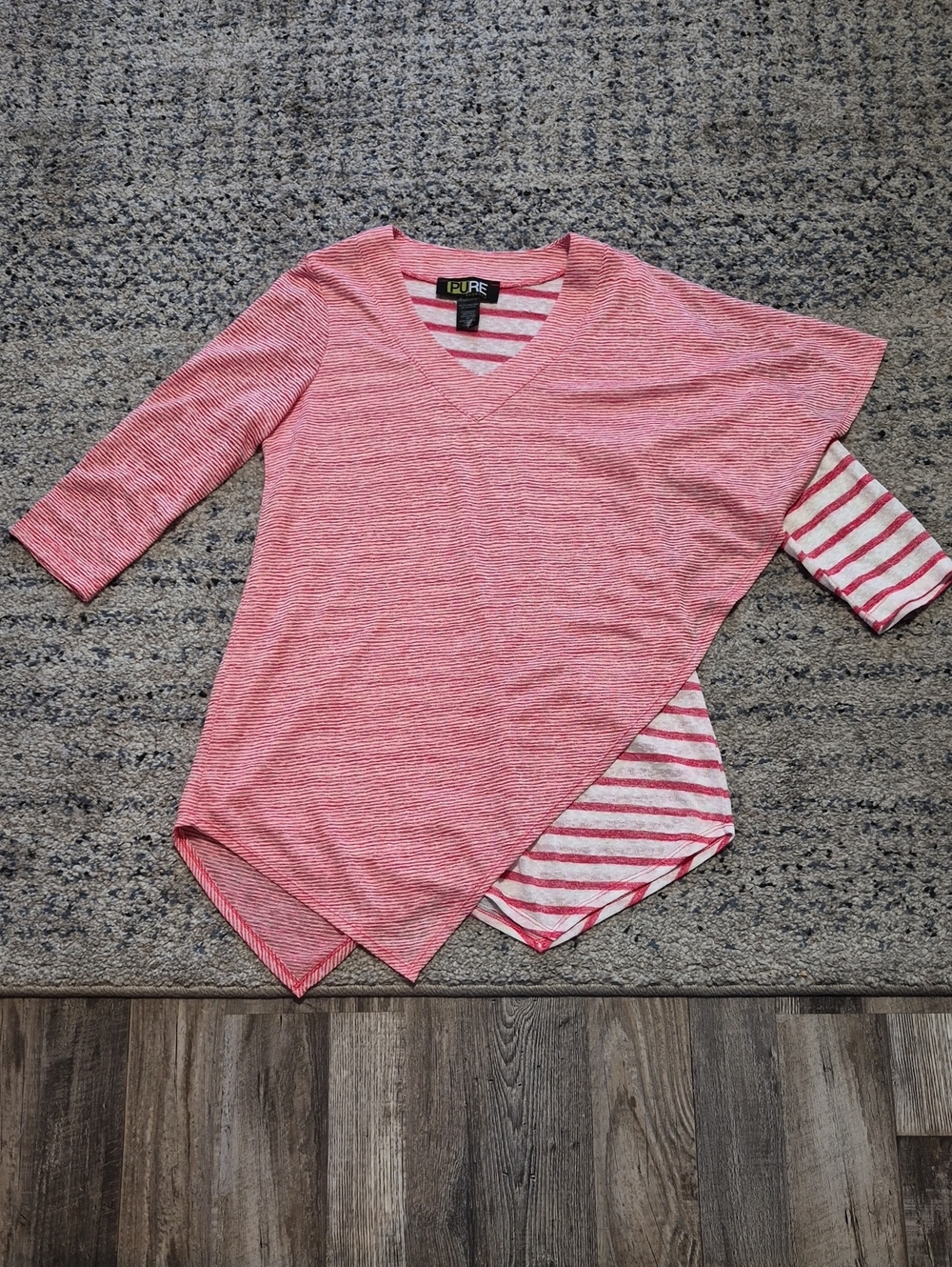 Pure Striped Asymmetrical V-Neck Tunic in Pink and White